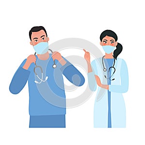 Doctors in medical masks. Prevention of epidemics, viruses and respiratory diseases photo